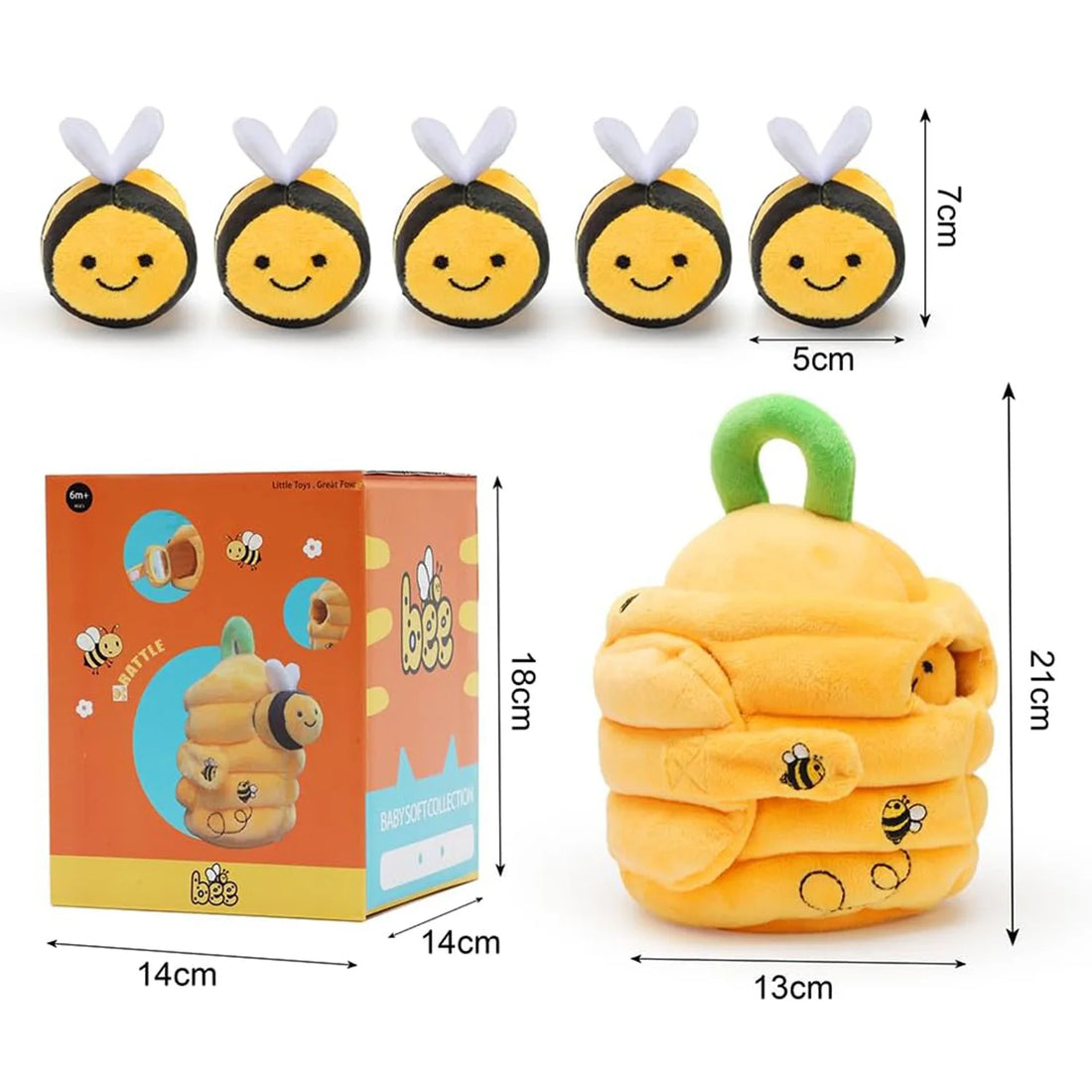 Ruche en peluche et ses cinq petites abeilles