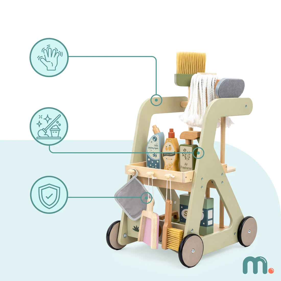 Chariot de ménage en bois avec accessoires — Mamabrum