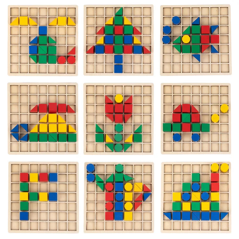 Mosaïque en bois — 44 pièces et cartes modèles