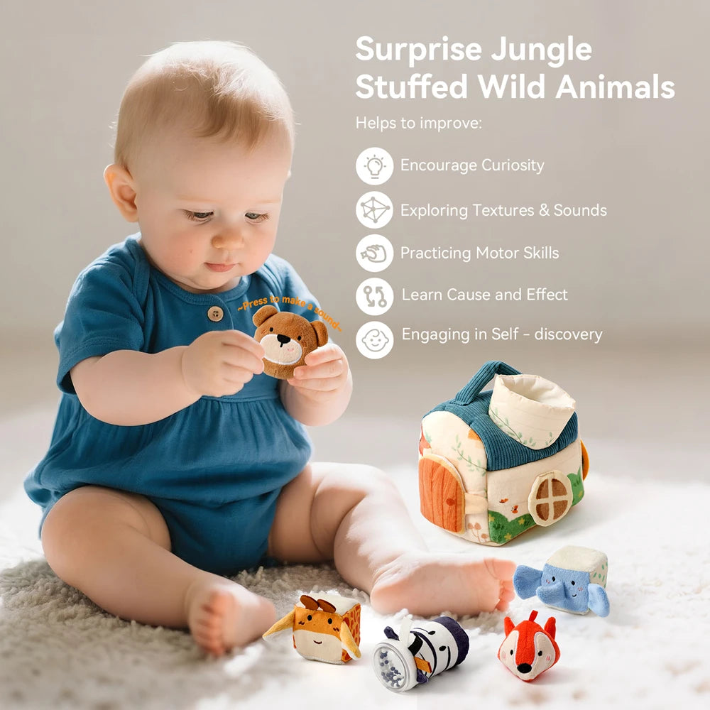 Maison en peluche avec cinq animaux — Jeu de cache-cache