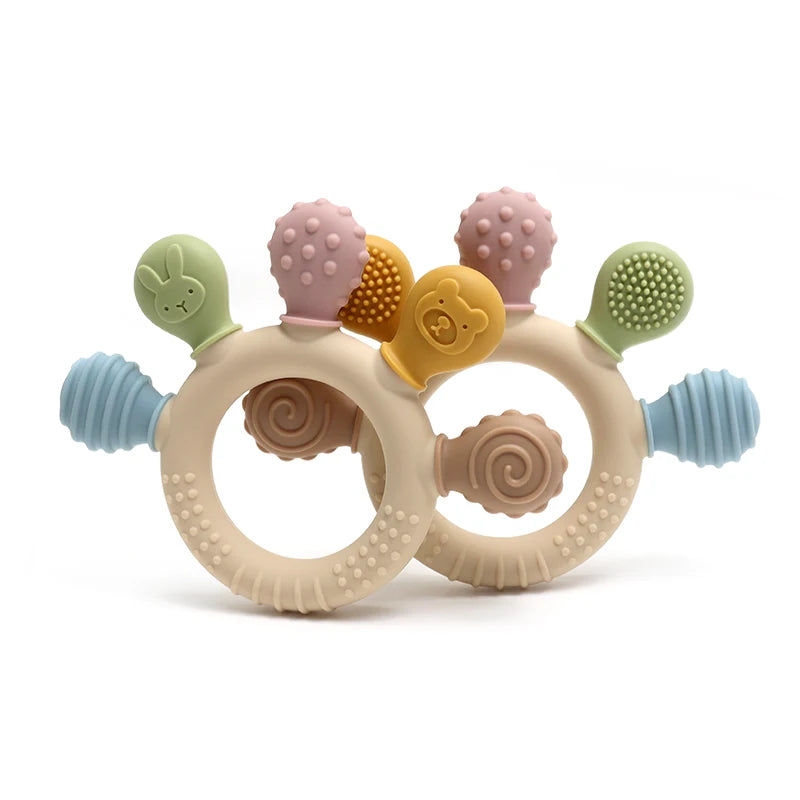 Anneau de dentition à cinq embouts texturés — Coloris pastel
