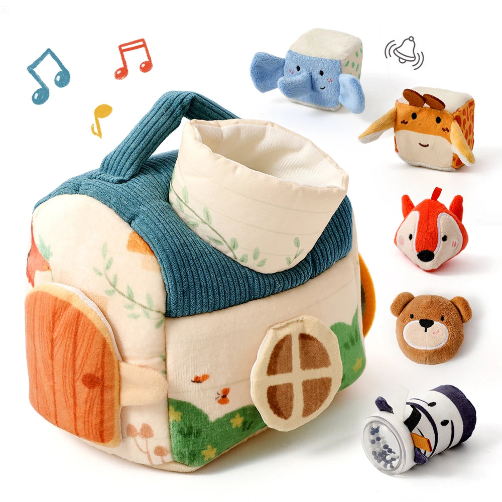 Maison en peluche avec cinq animaux — Jeu de cache-cache