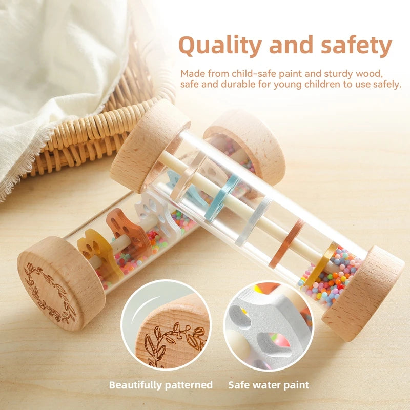 Jouets musicaux en bois — Table d’éveil et bâtons de pluie