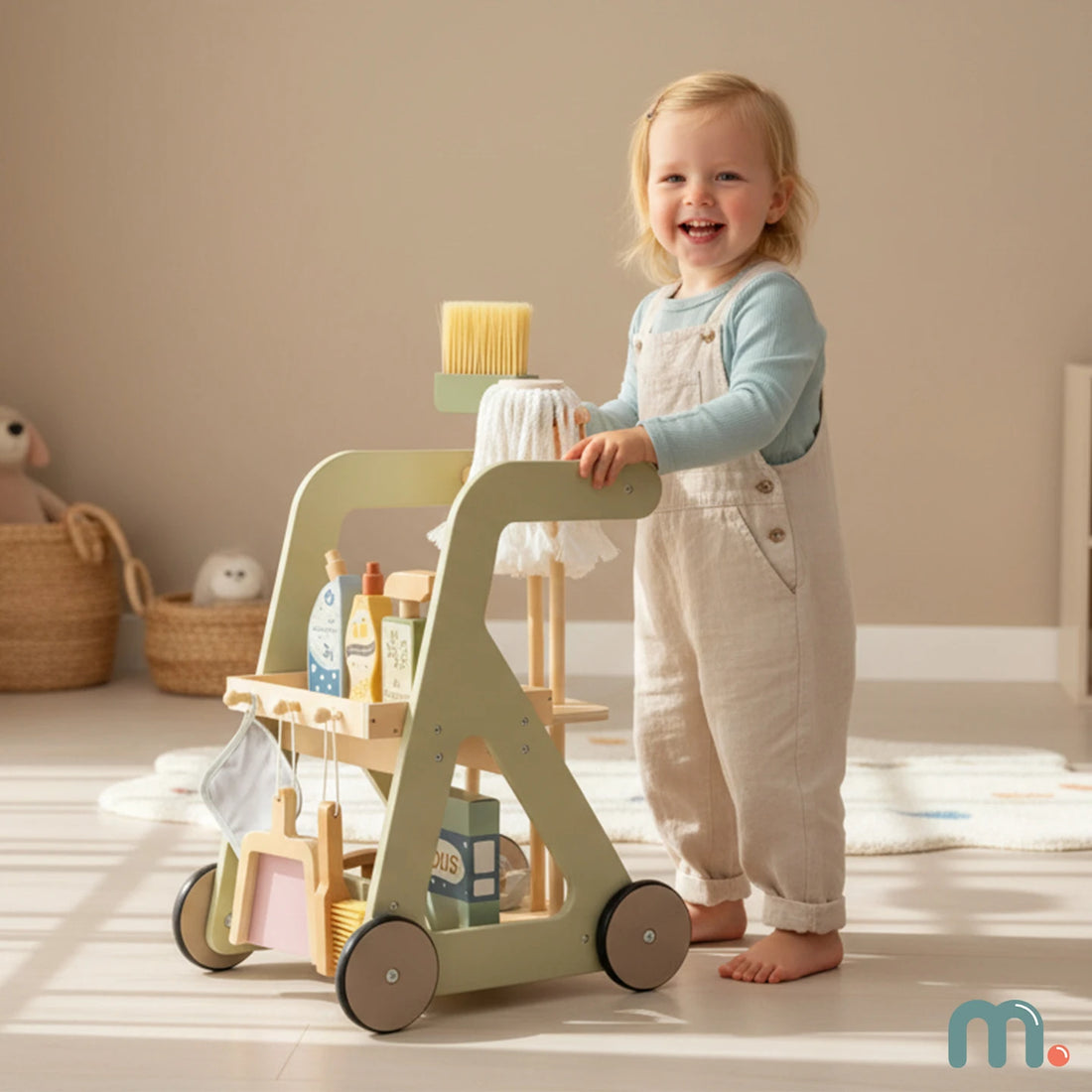 Chariot de ménage en bois avec accessoires — Mamabrum