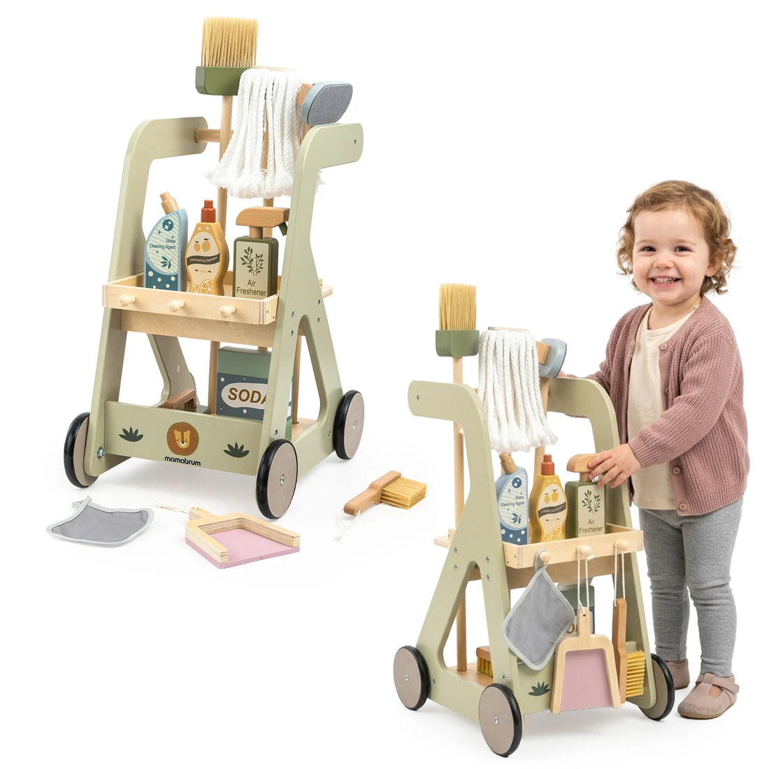 Chariot de ménage en bois avec accessoires — Mamabrum