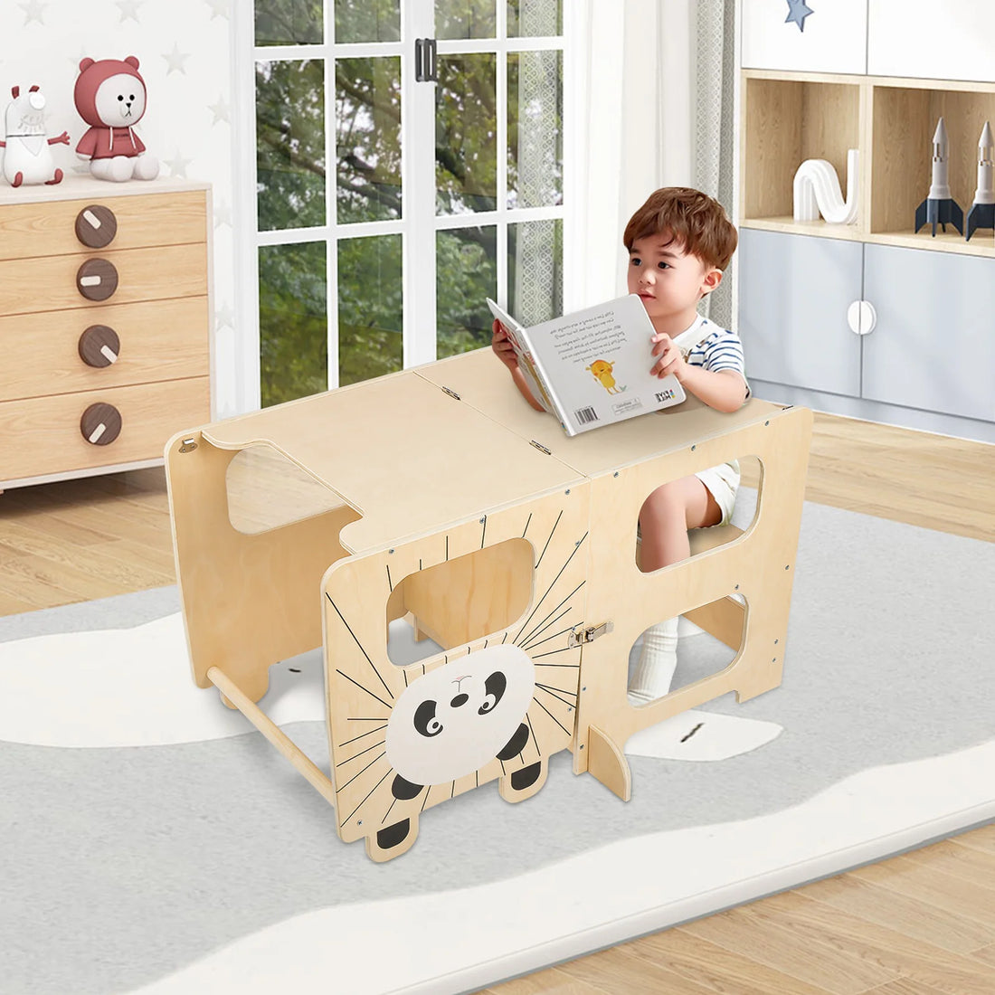 Tour d’observation en bois transformable — Bureau et tableau