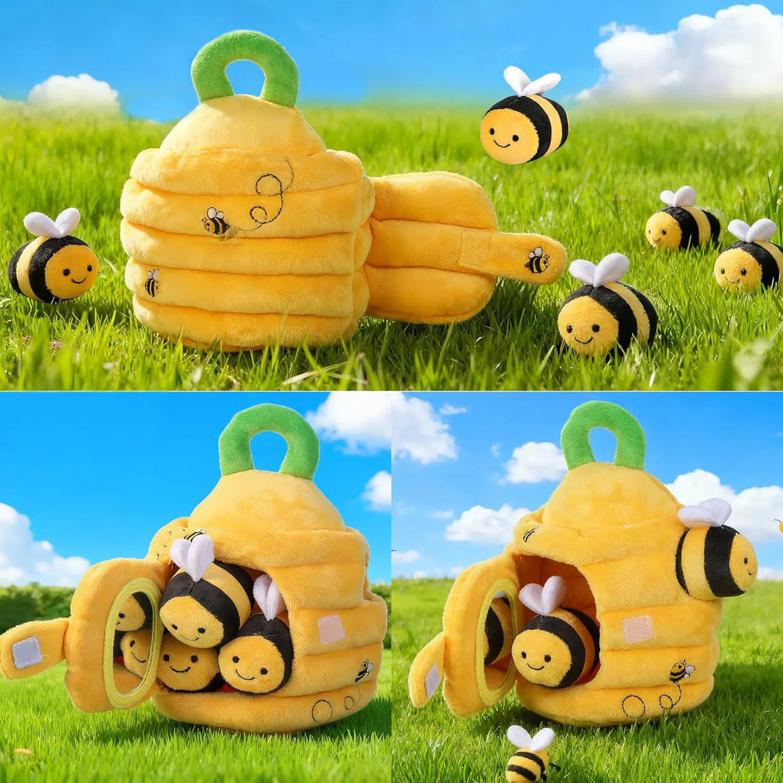 Ruche en peluche et ses cinq petites abeilles