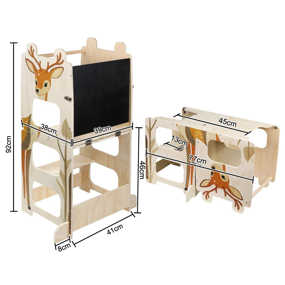 Tour d’observation en bois transformable — Bureau et tableau