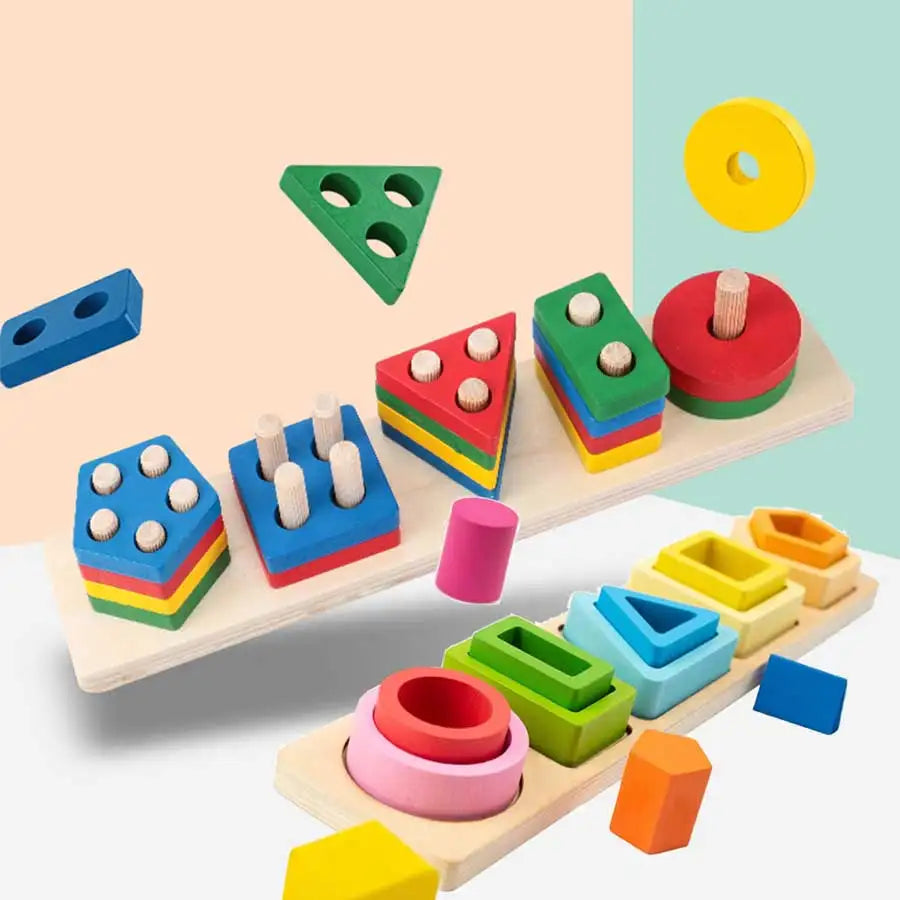 Plateaux de tri en bois — Couleurs et formes à empiler