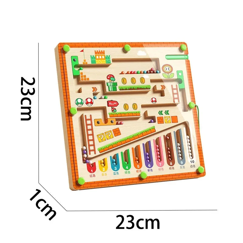 Labyrinthe magnétique en bois — Couleurs et nombres