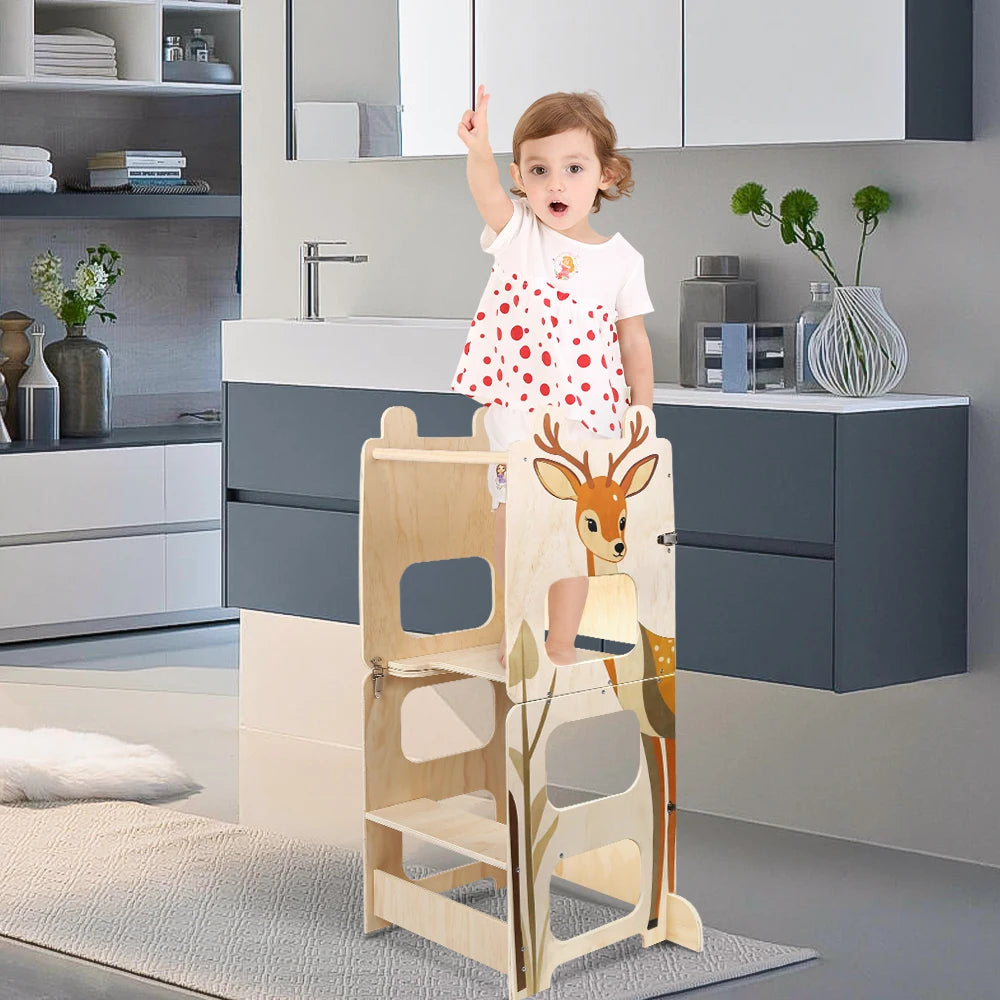 Tour d’observation en bois transformable — Bureau et tableau