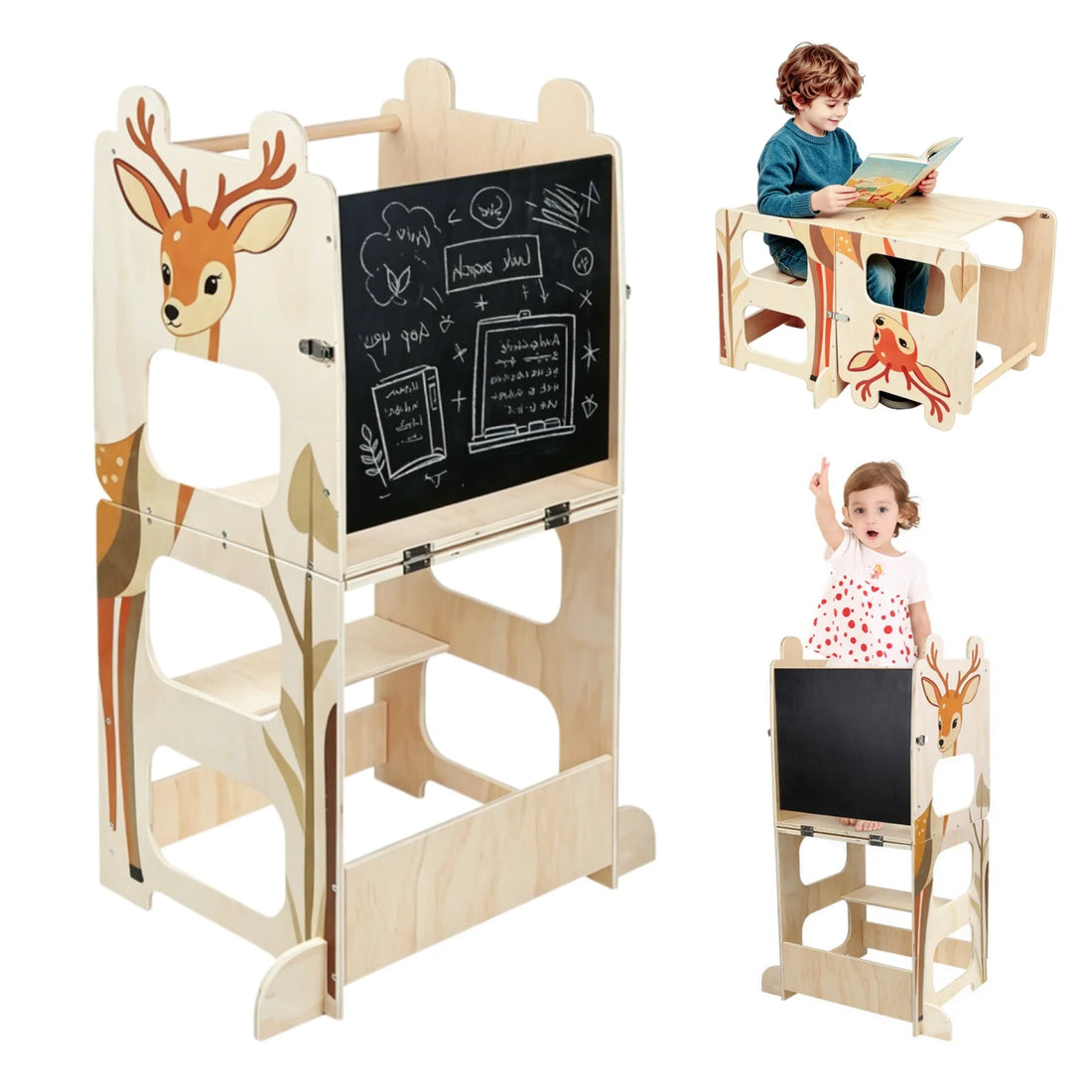 Tour d’observation en bois transformable — Bureau et tableau