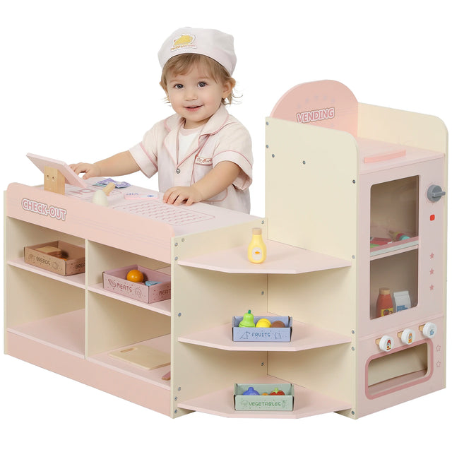 Marchande rose avec caisse et distributeur de jeu — AIYAPLAY