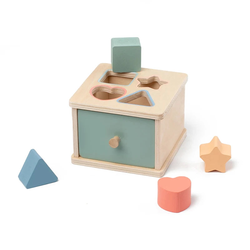Boîte de tri en bois à tiroir — Bâtonnets, formes ou disques