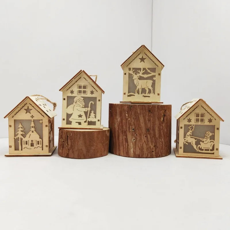 Petites maisons de Noël en bois — Décorations de table