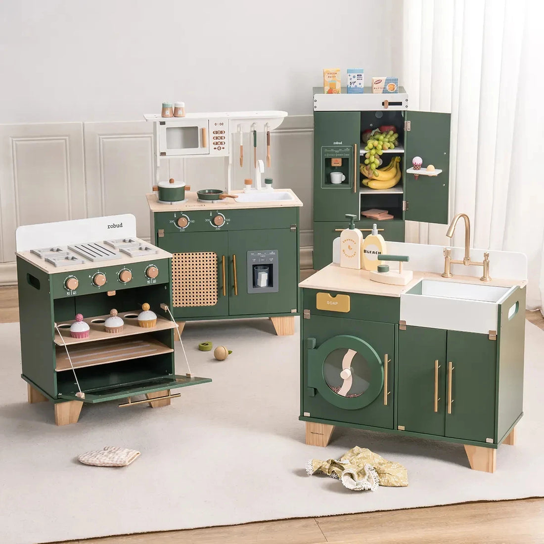 Cuisine et électroménager de jeu en bois vert — ROBUD