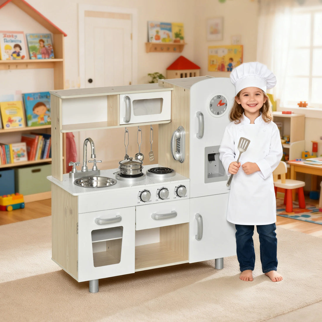 Cuisine de jeu en bois blanc et chêne clair — HOMCOM