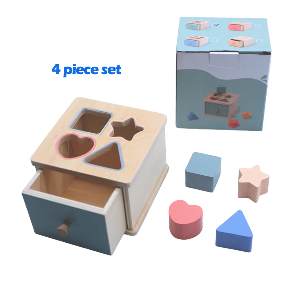 Boîte de tri en bois à tiroir — Bâtonnets, formes ou disques