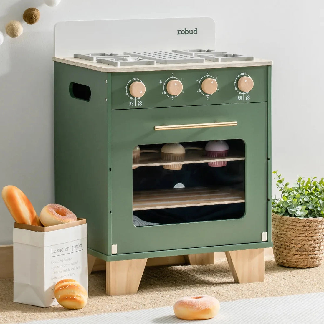 Cuisine et électroménager de jeu en bois vert — ROBUD