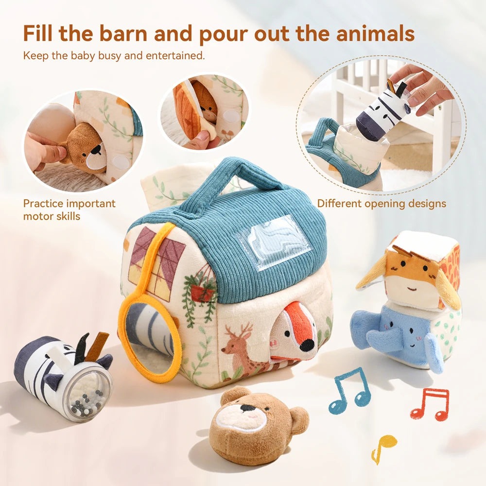 Maison en peluche avec cinq animaux — Jeu de cache-cache