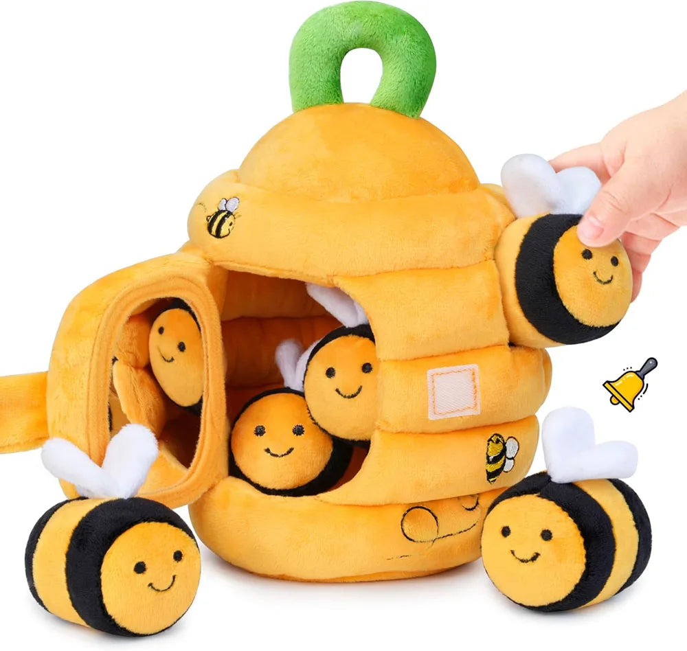 Ruche en peluche et ses cinq petites abeilles