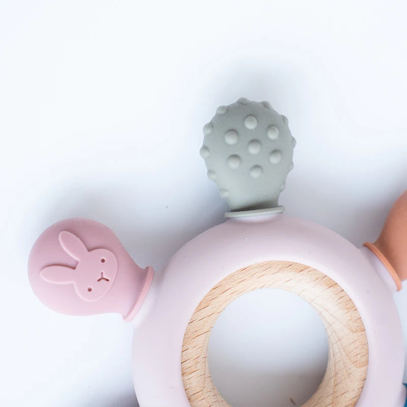 Anneau de dentition à six textures — Bois et silicone