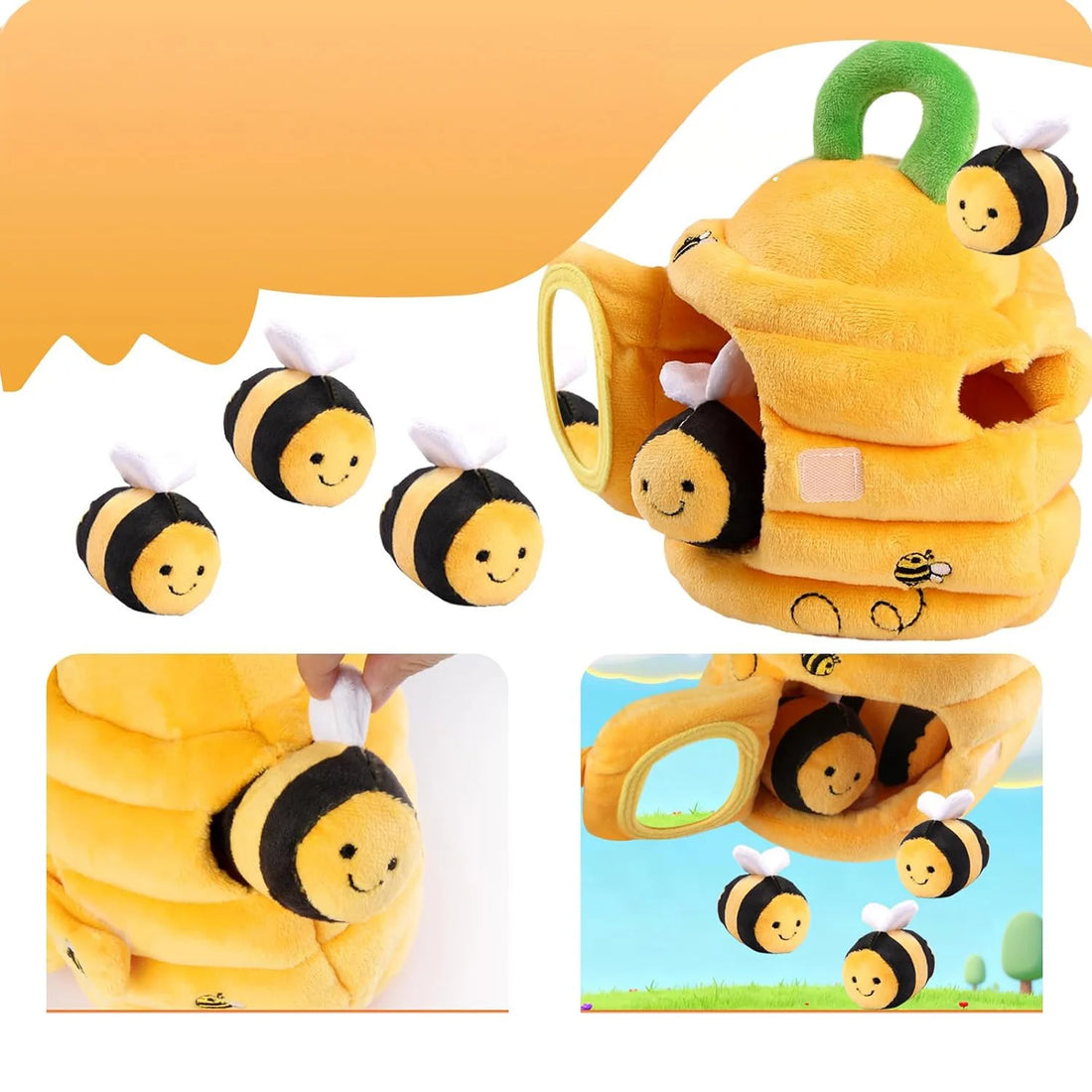 Ruche en peluche et ses cinq petites abeilles