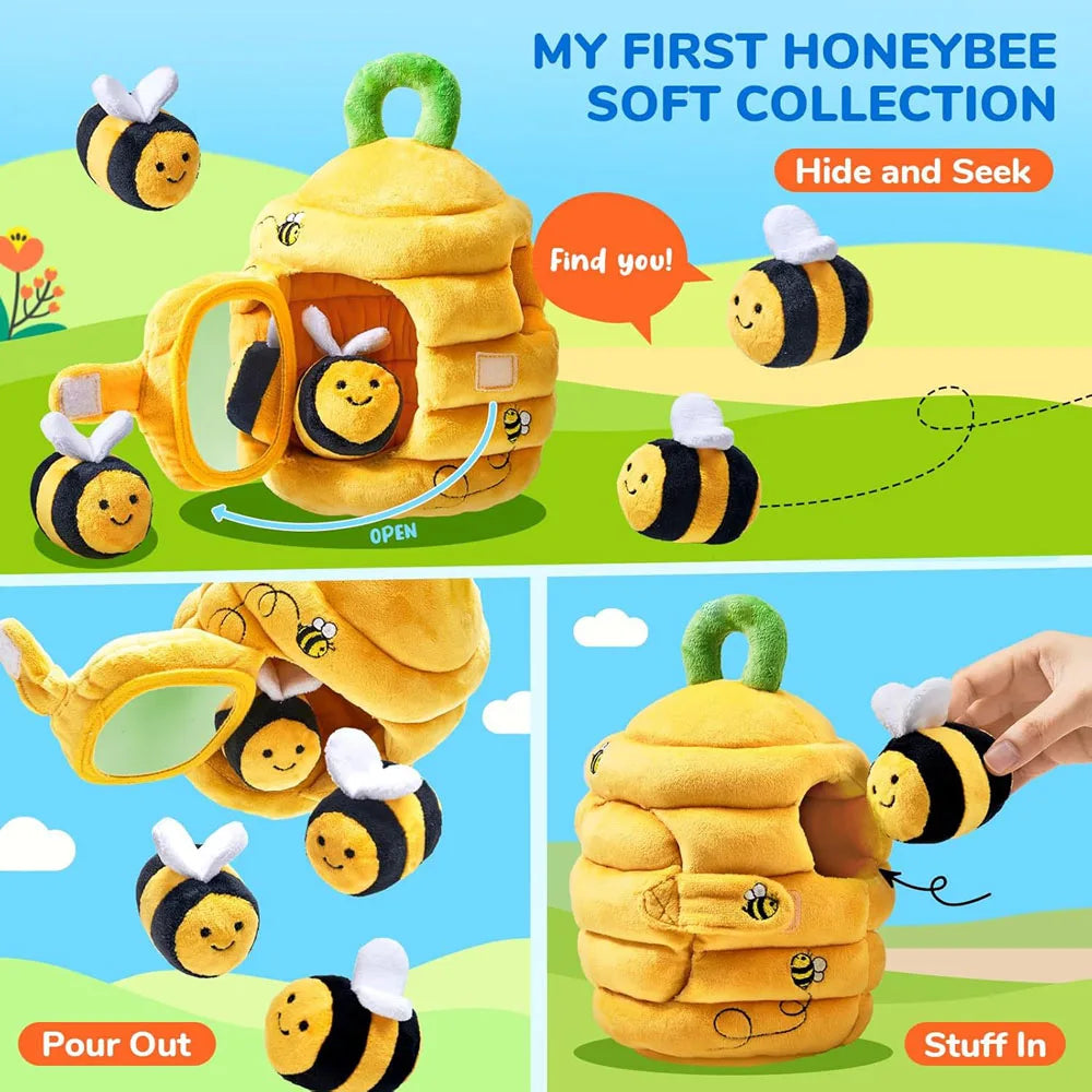 Ruche en peluche et ses cinq petites abeilles