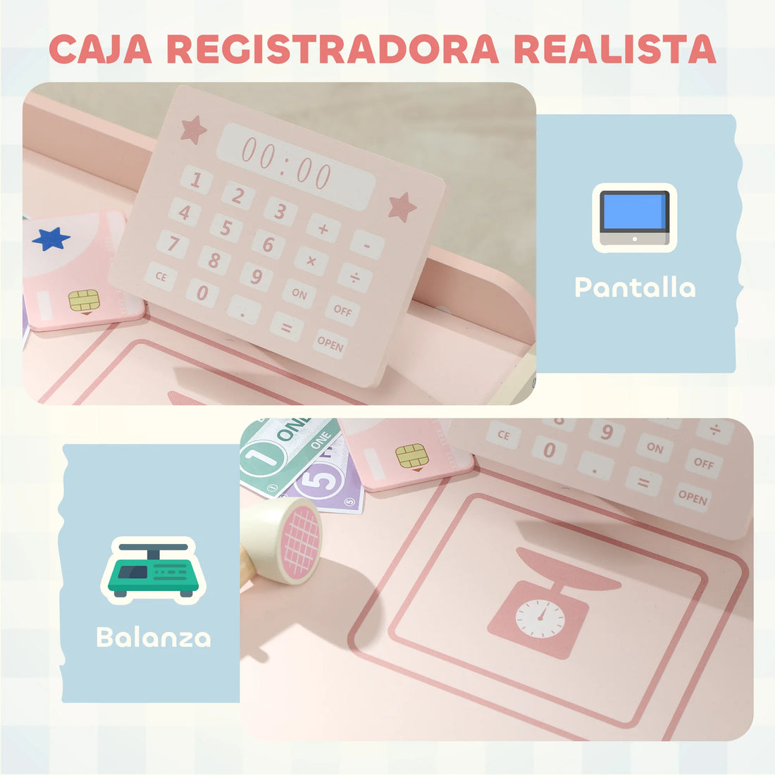 Marchande rose avec caisse et distributeur de jeu — AIYAPLAY