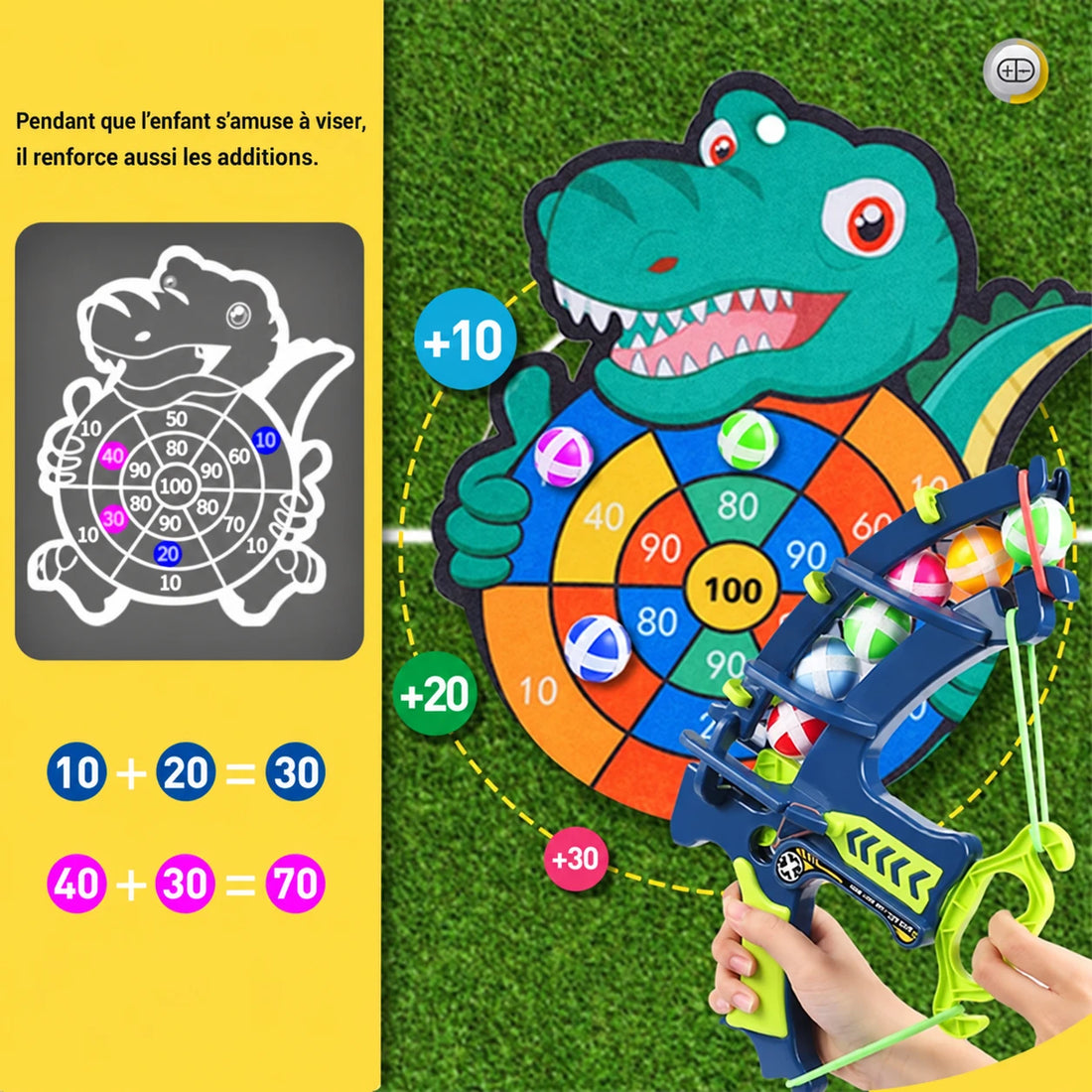 Cible crocodile avec points et exemples d’additions en français
