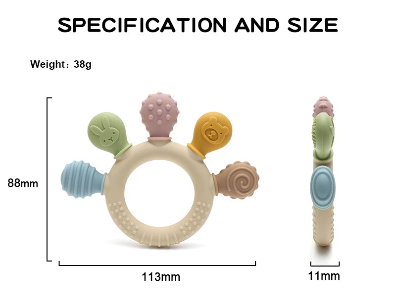 Anneau de dentition à cinq embouts texturés — Coloris pastel