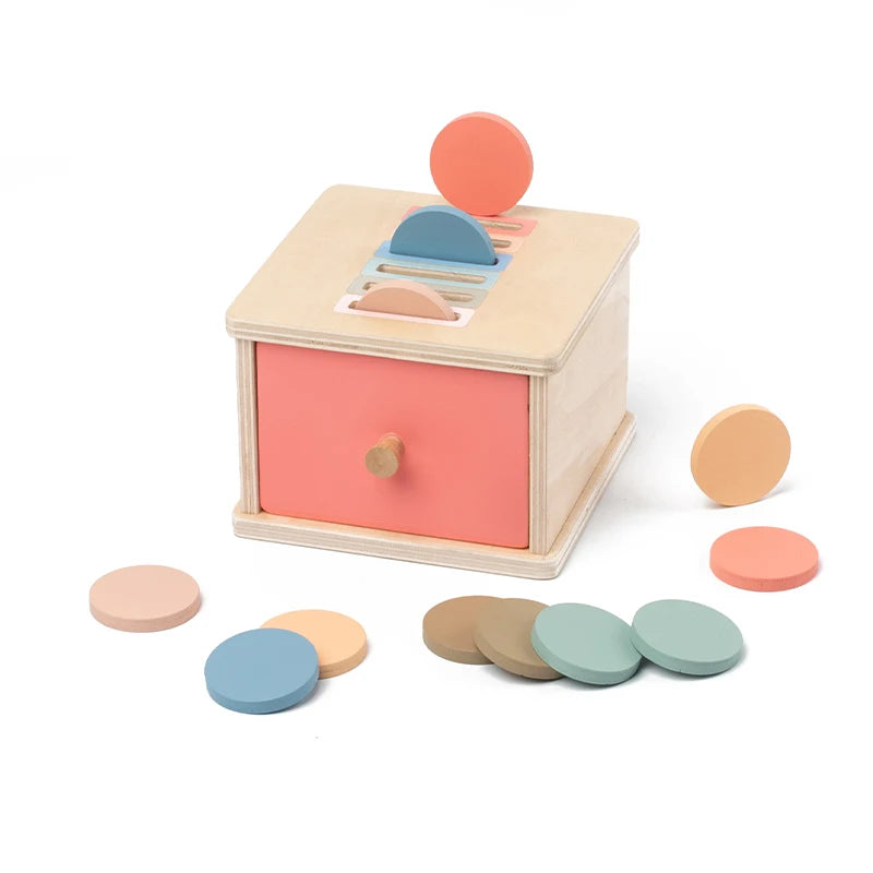 Boîte de tri en bois à tiroir — Bâtonnets, formes ou disques