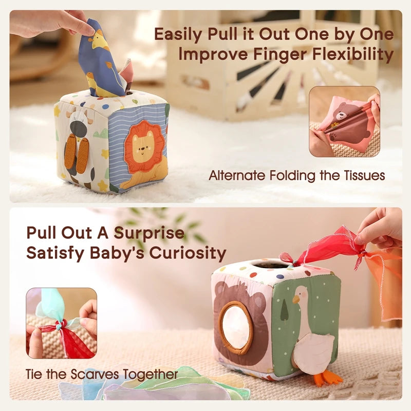 Boîte à mouchoirs sensorielle en tissu — Les animaux