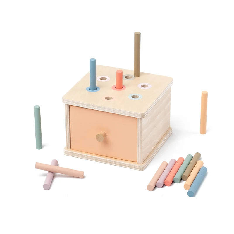 Boîte de tri en bois à tiroir — Bâtonnets, formes ou disques
