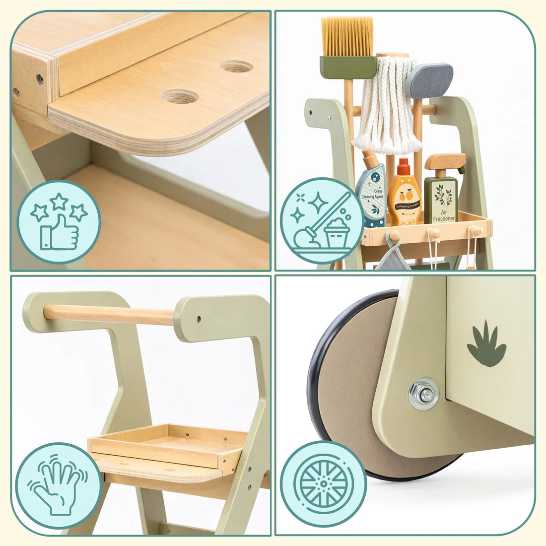 Chariot de ménage en bois avec accessoires — Mamabrum