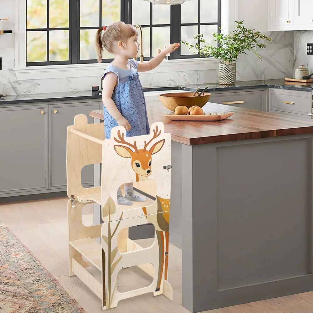 Tour d’observation en bois transformable — Bureau et tableau