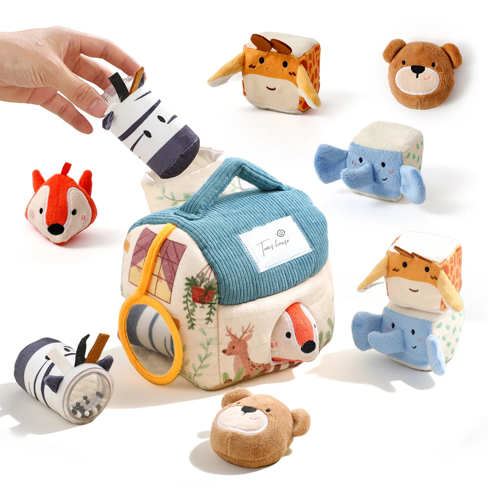 Maison en peluche avec cinq animaux — Jeu de cache-cache