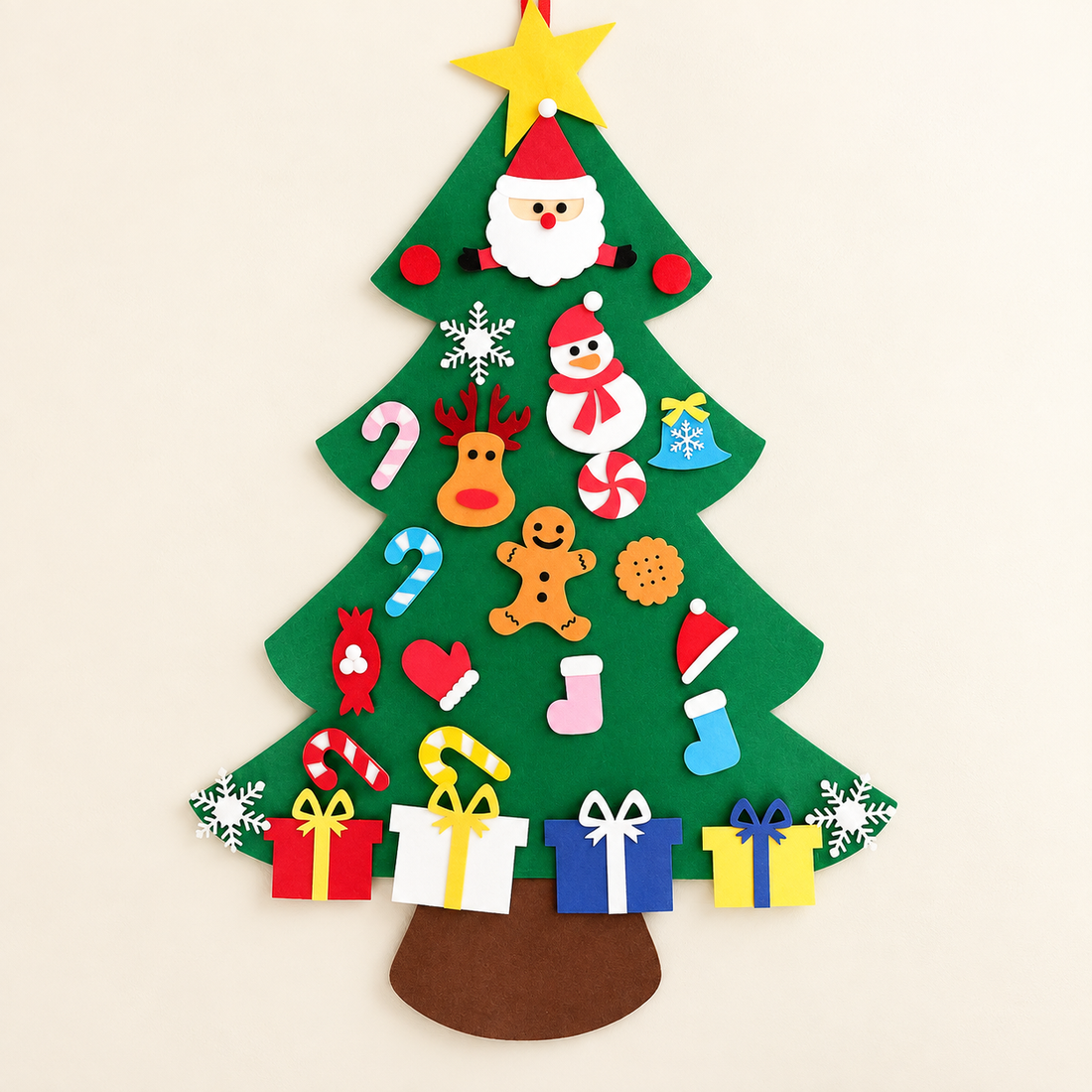 Sapin de Noël mural en feutrine à décorer — Modèle 4 — 26 décorations