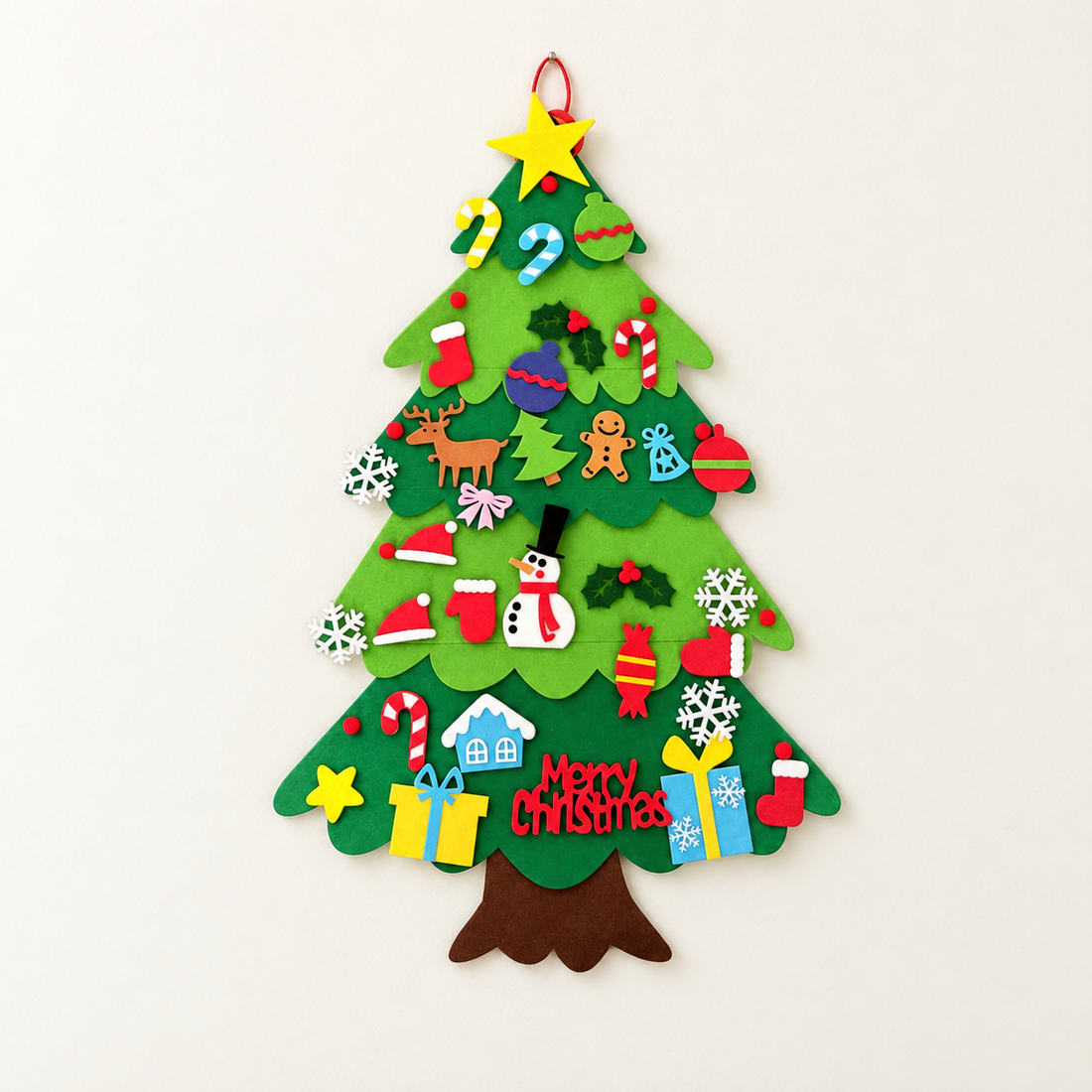 Sapin de Noël mural en feutrine à décorer — Modèle 5 — 32 décorations