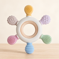 Anneau de dentition à six textures — Bois et silicone — Sable