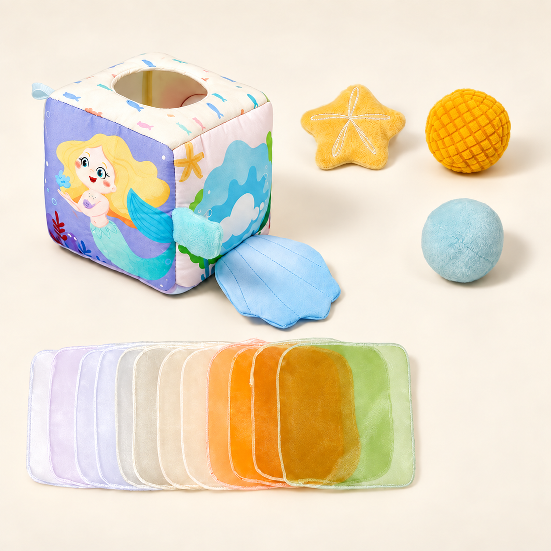Boîte à mouchoirs sensorielle en tissu — Les animaux — Assortiment 3