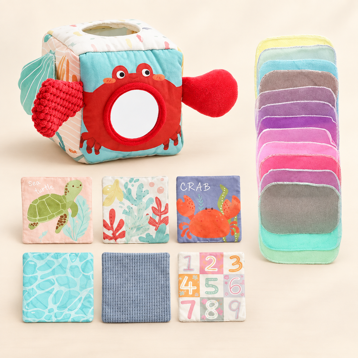 Boîte à mouchoirs sensorielle en tissu — Les animaux — Assortiment 2