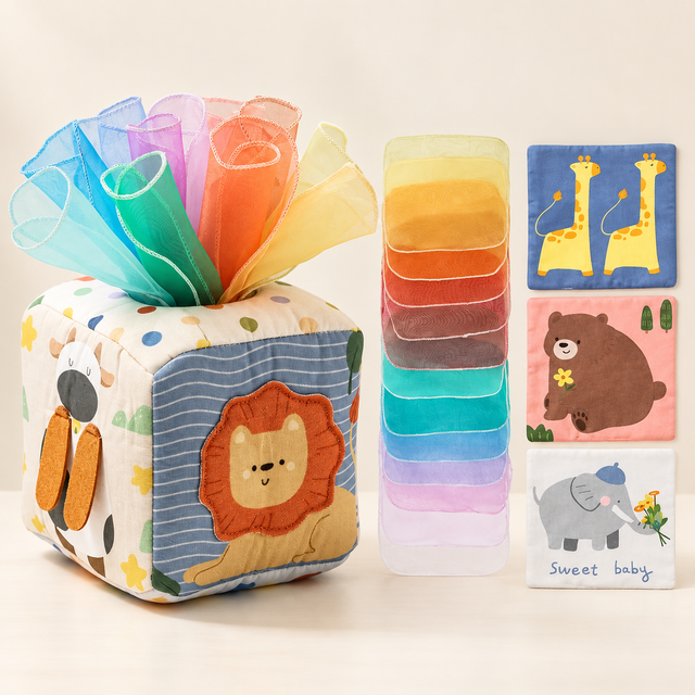 Boîte à mouchoirs sensorielle en tissu — Les animaux