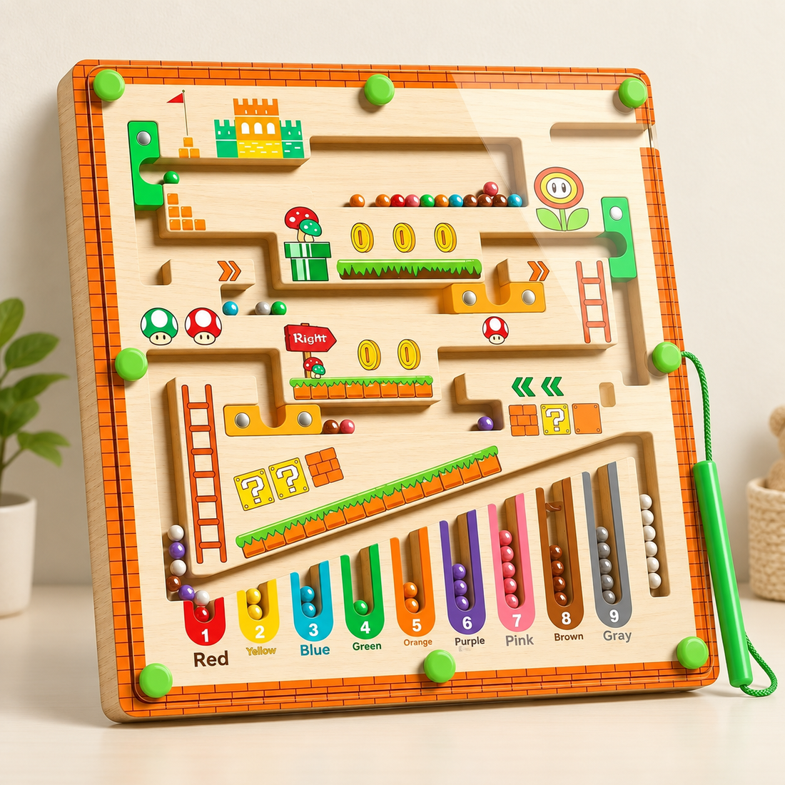 Labyrinthe magnétique en bois — Couleurs et nombres — vue du produit, modèle présenté