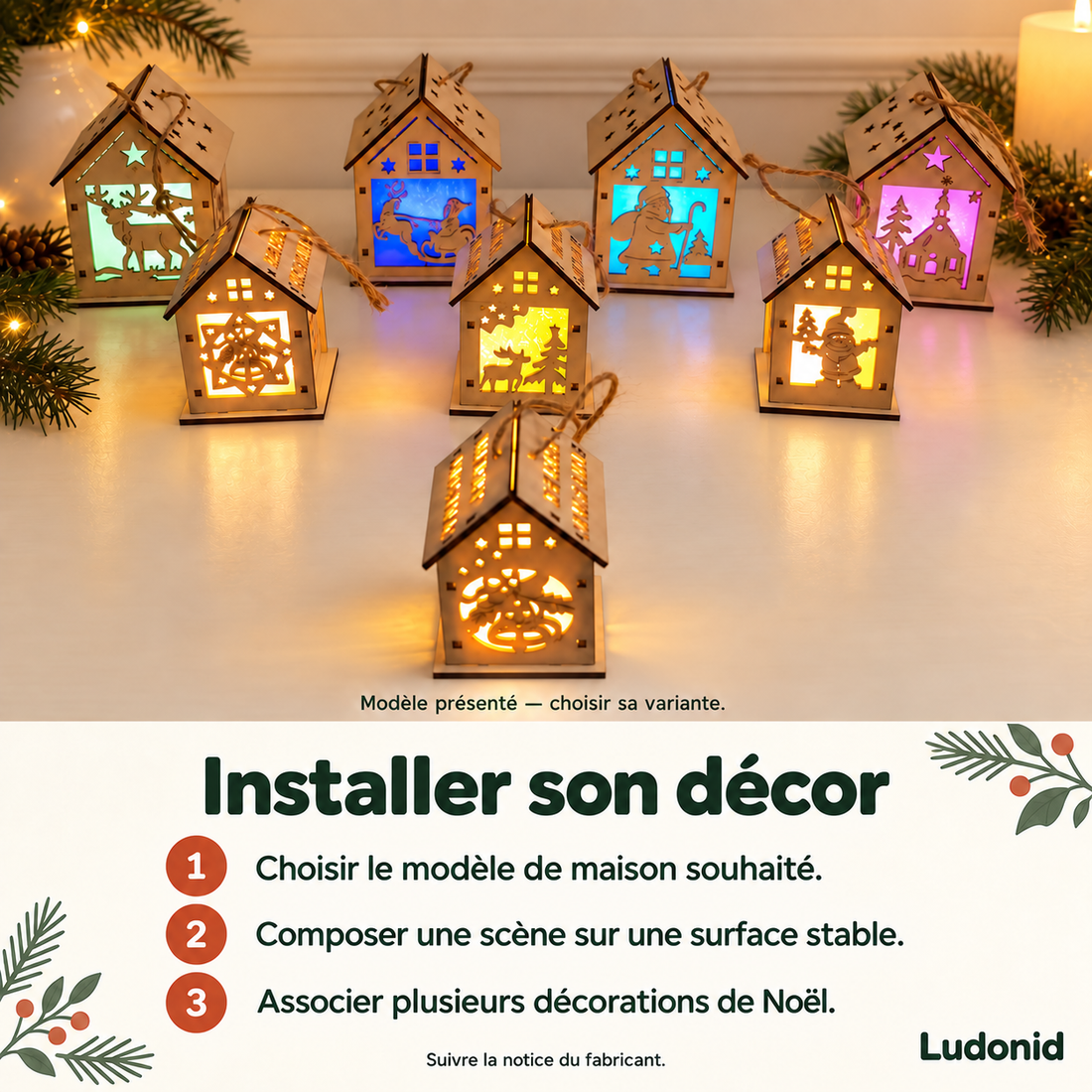 Petites maisons de Noël en bois — Décorations de table — idées de jeu et utilisation en français