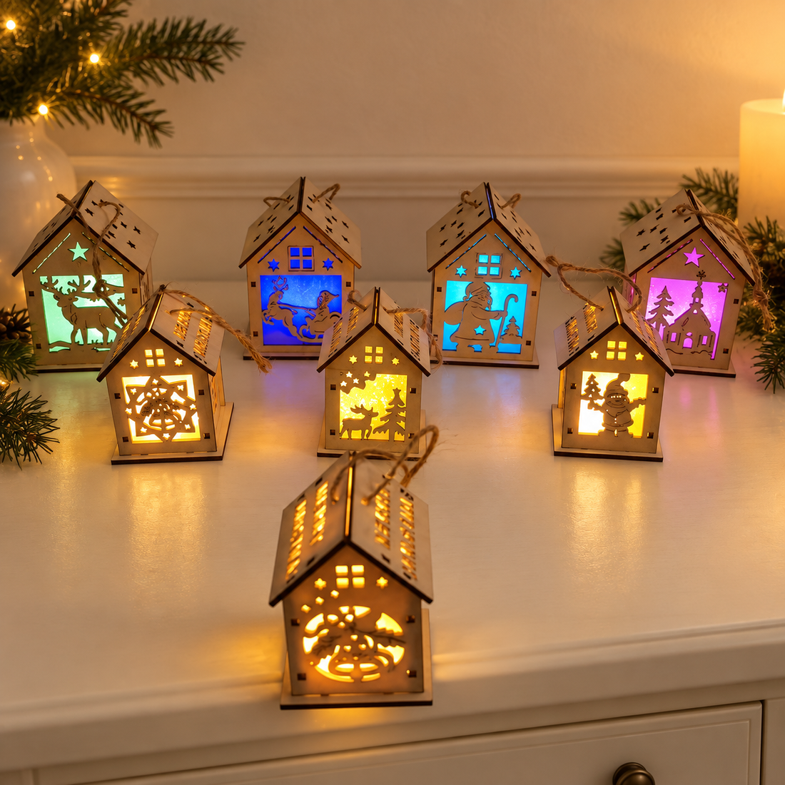 Petites maisons de Noël en bois — Décorations de table
