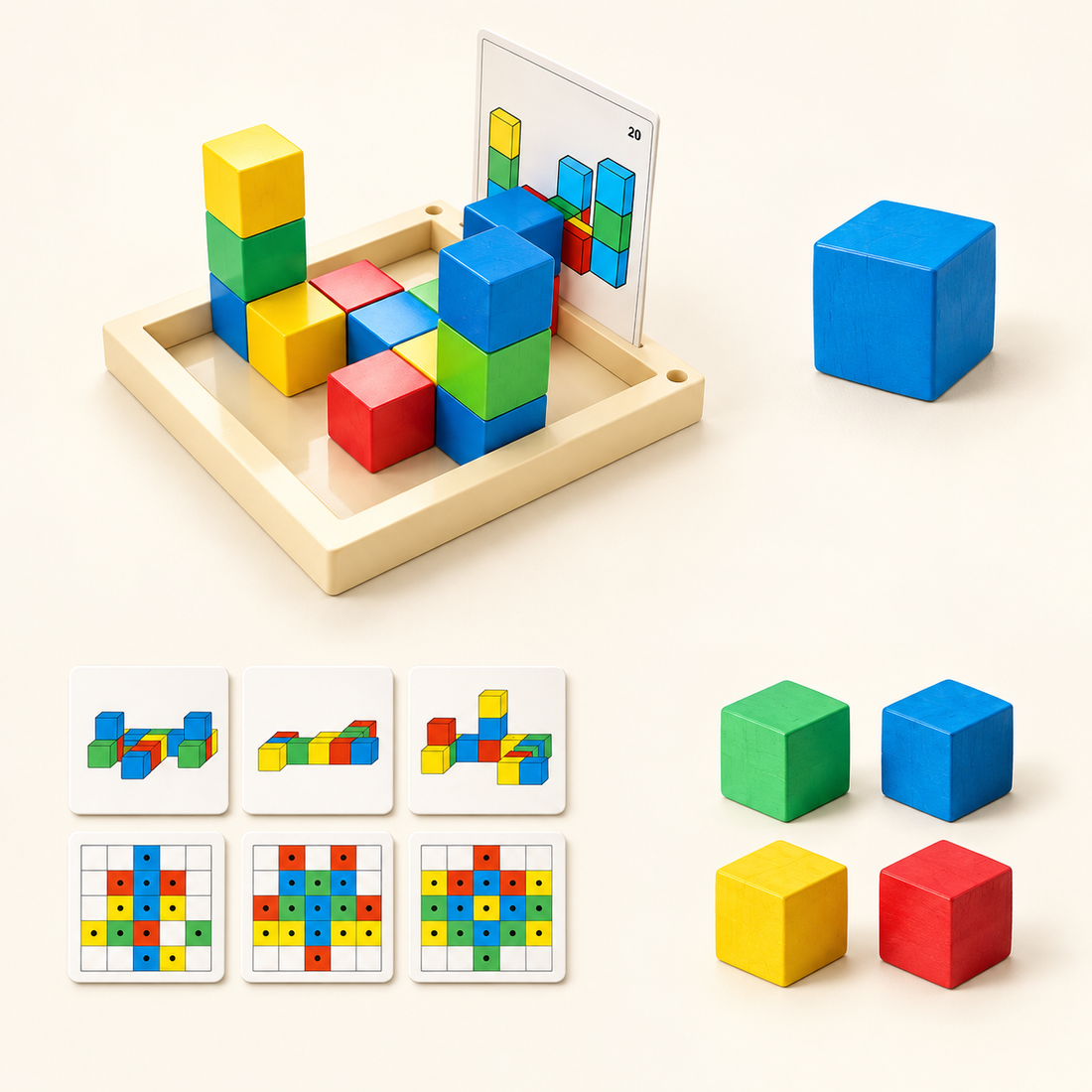 Cubes de logique 3D et cartes défis — Version solo