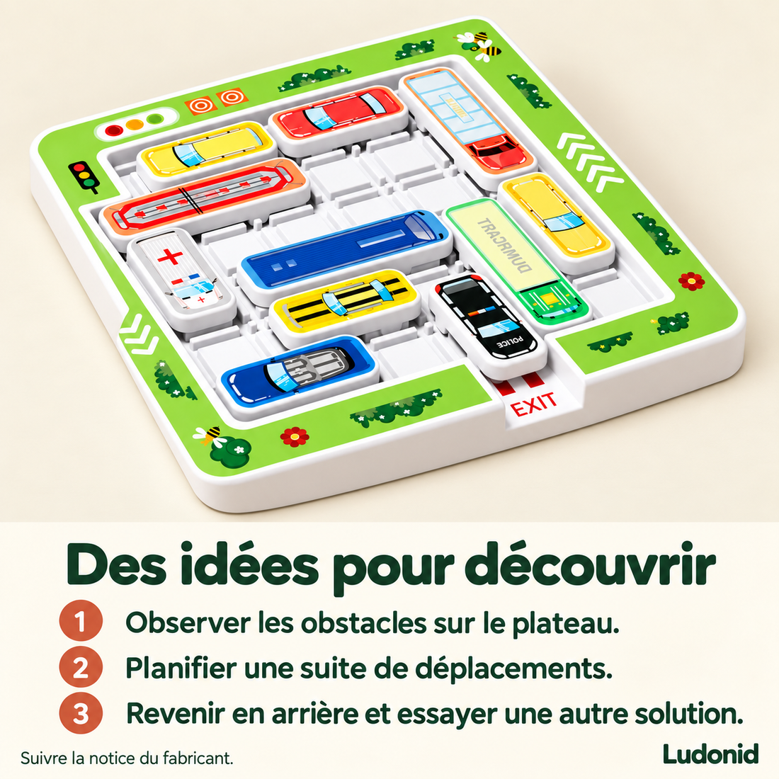 Casse-tête parking — 16 voitures à déplacer — idées de jeu et utilisation en français