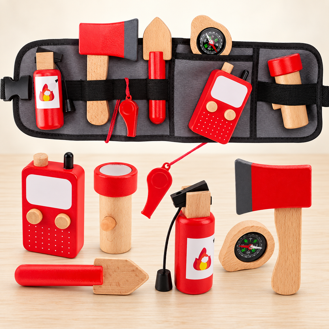 Ceinture d’outils en bois — Bricoleur ou Pompier — Pompier