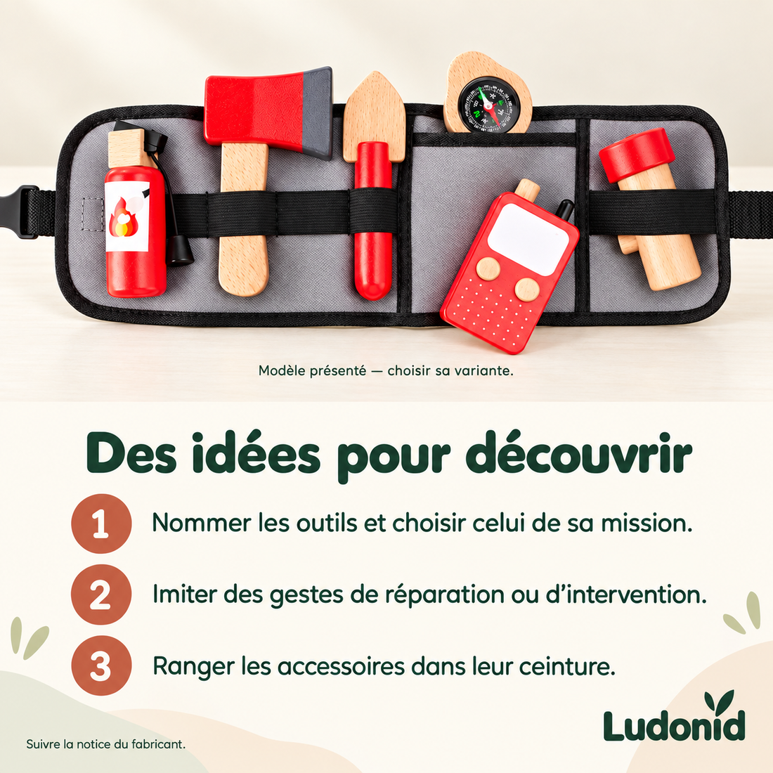 Ceinture d’outils en bois — Bricoleur ou Pompier — idées de jeu et utilisation en français